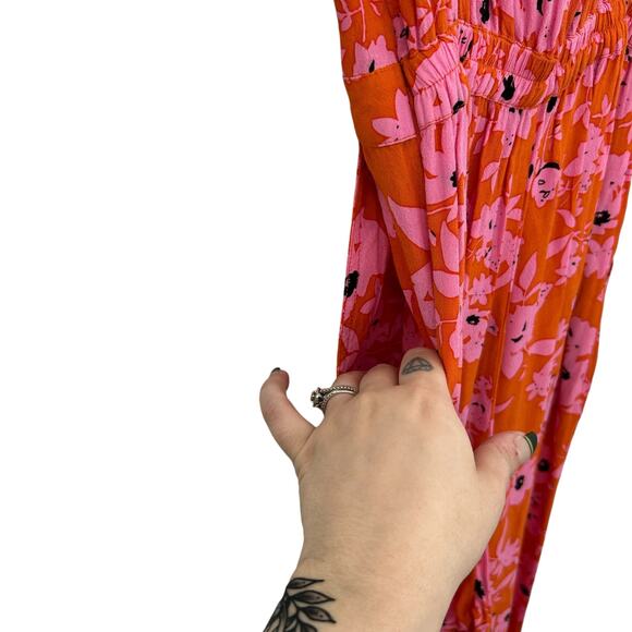 Rue Stiic Naveah Floral Jumpsuit XS Orange PInk Floral Cutout Tie Anthropologie - Picture 10 of 16